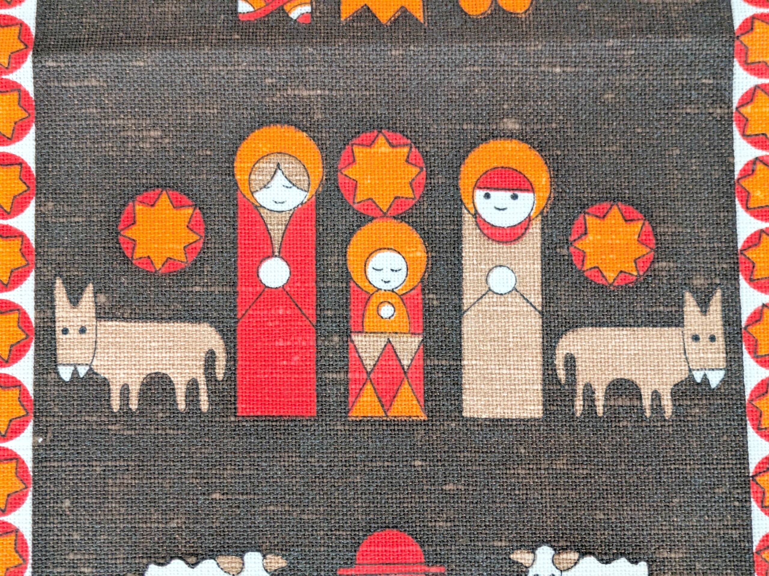 Södahl 1960s jute table runner, Nativity scene