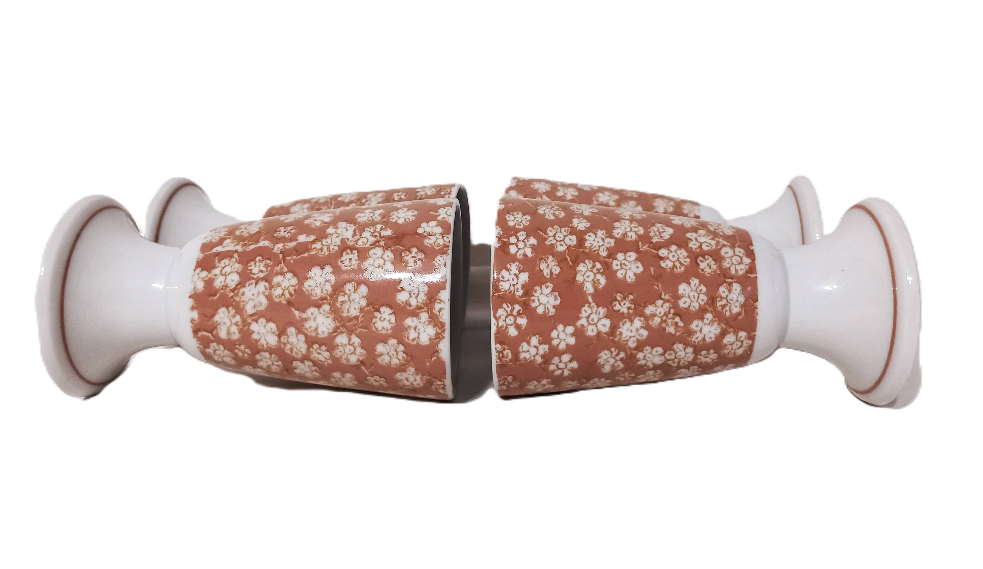 Mazagrans Coffee Cups Set of 4 with Salmon Pink Floral Decor