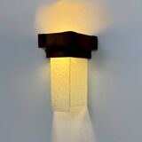 Vintage modernist Art Deco wall light, oak and frosted glass, France, 1930.
