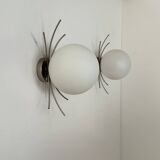 Pair of vintage wall lights, chrome and opaline, France, 1970