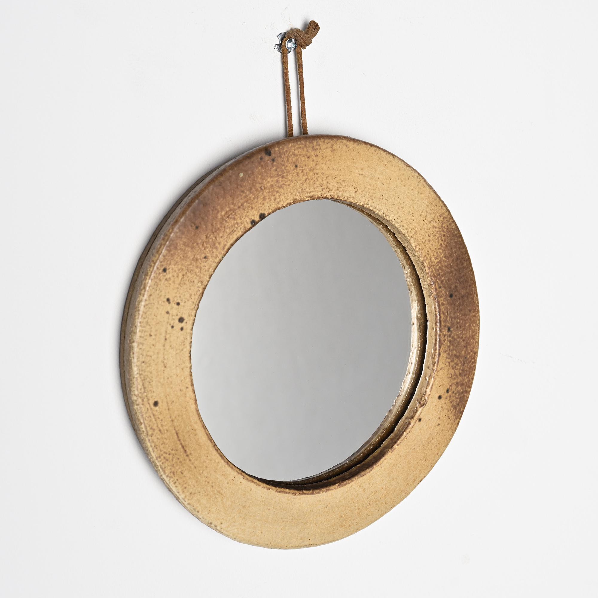 Glazed stoneware mirror, France, circa 1970