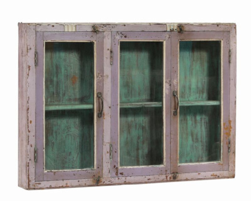 Indian wall showcase vintage old teak patina purple piece of origin