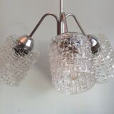 Mid-century chandelier, chrome and glass, Belgium 1960