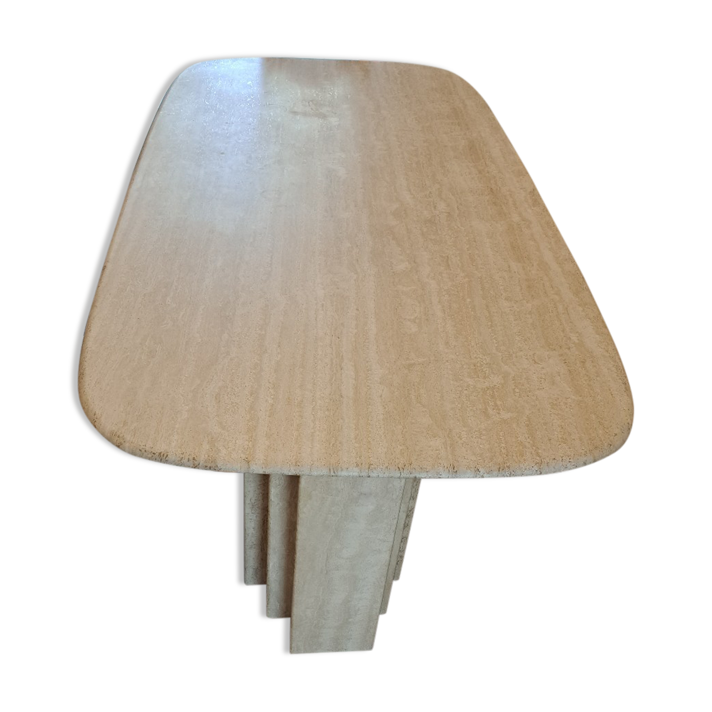 Travertine dining table.