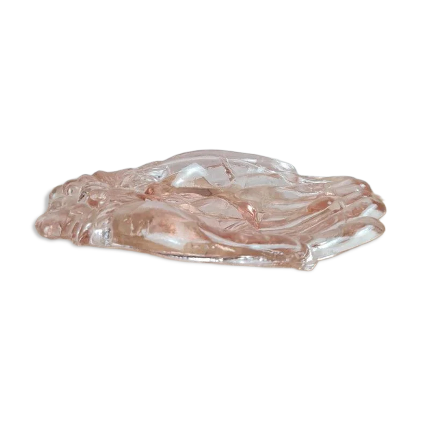 Vintage pink glass catchall / ashtray, hands joined.