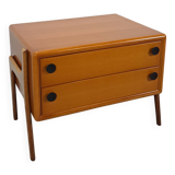 Teak ladekast met zwarte metalen grepen, tv meubel