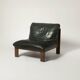Sling chair in wood and green leather, germany, 1970s