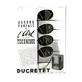 Affiche vintage années 30 Radio TSF Ducretet