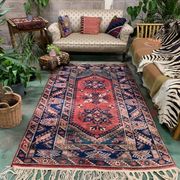 Vintage Turkish Tribal Rug veg dye 220x132 cm Turkish Carpet Red, Blue, Green