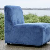 Modular sofa with 5 blue velvet armchairs, circa 1980