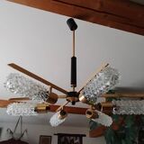 Arlus vintage brass and glass chandelier 6 lights