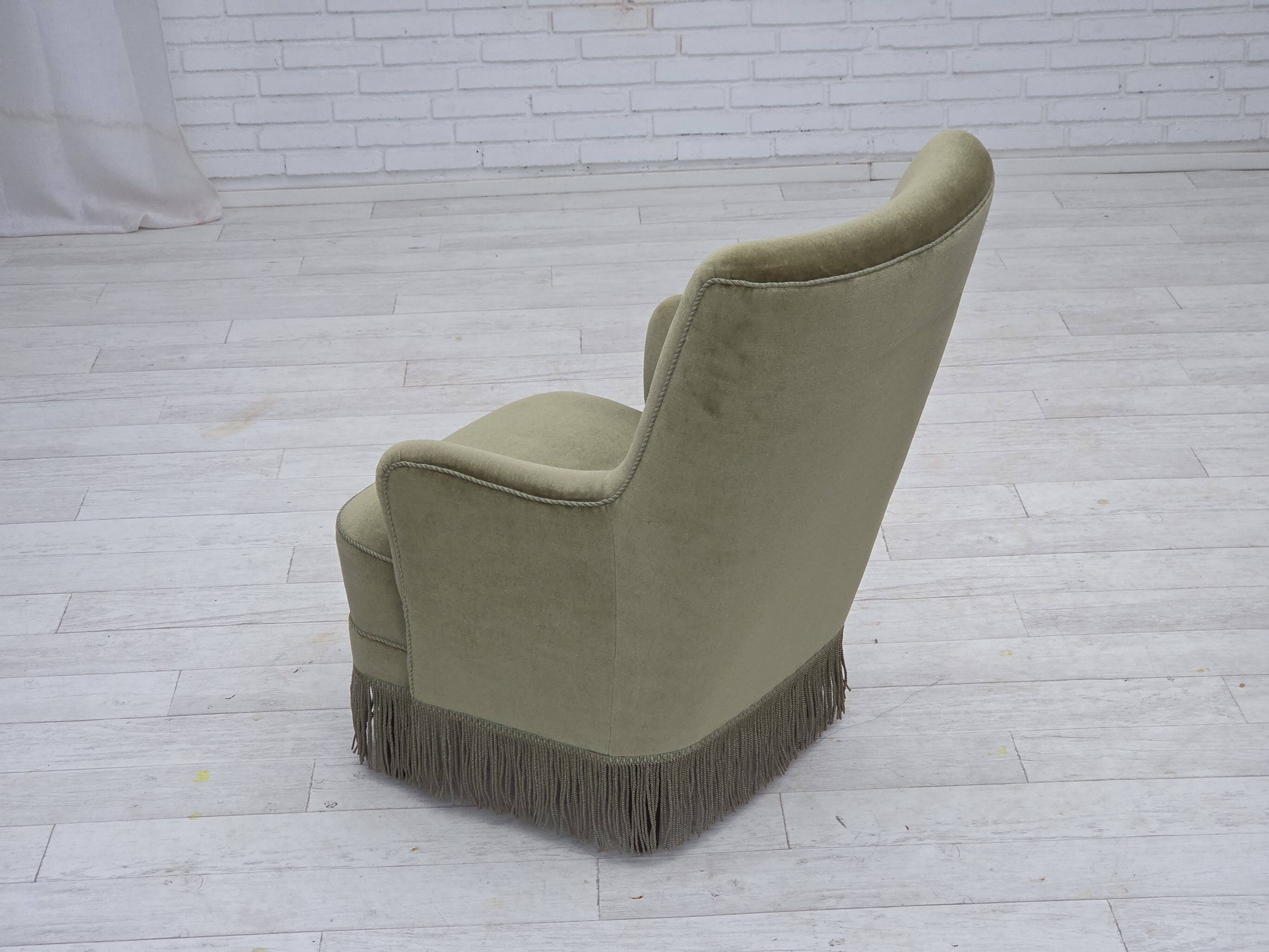 1970s, Danish highback armchair, green furniture velour.