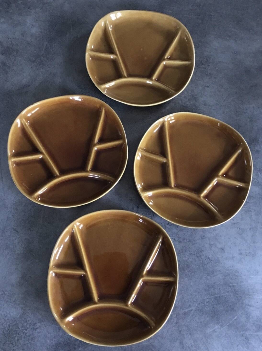 Set of 4 Fondue Plates in Longchamp Earthenware, Mustard Colour