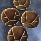 Set of 4 Fondue Plates in Longchamp Earthenware, Mustard Colour