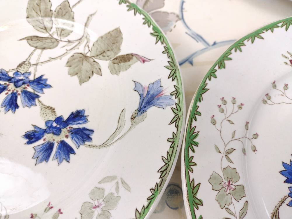 6 Creil and Montereau dessert plates “Blueberries” model