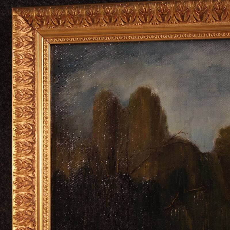 Peinture de scène de genre française d'un parc avec des enfants jouant.