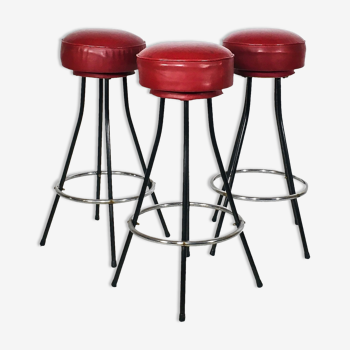 Series of 3 "American" bar stools, 1960's