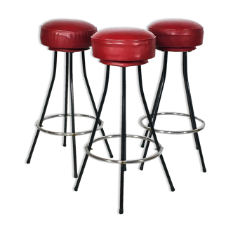 Series of 3 "American" bar stools, 1960's