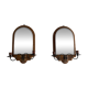 Pair of brass double-headed candlesticks with mirrors, 1940s, Italy