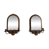 Pair of brass double-headed candlesticks with mirrors, 1940s, Italy