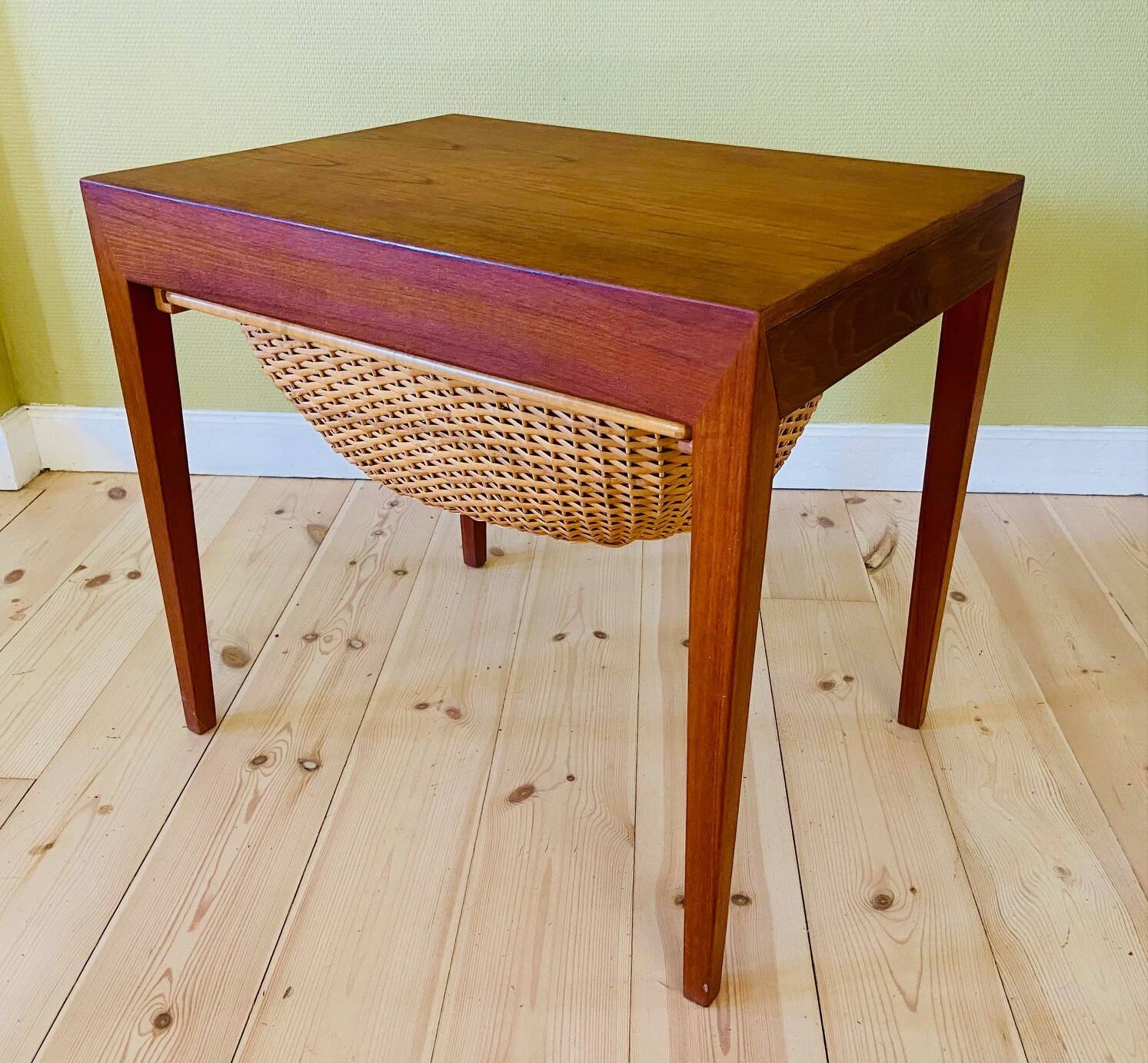 Vintage Danish teak sewing table by Severin Hansen for Haslev Furniture 1960