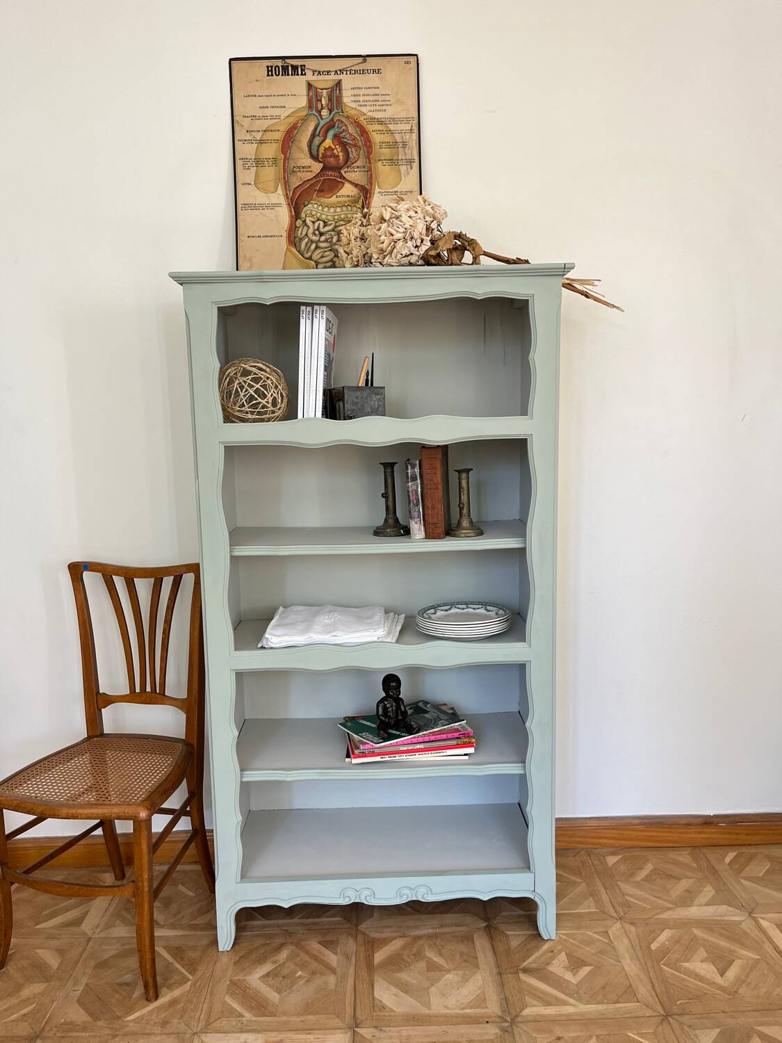 Large Celadon Green & Almond Milk Bookcase