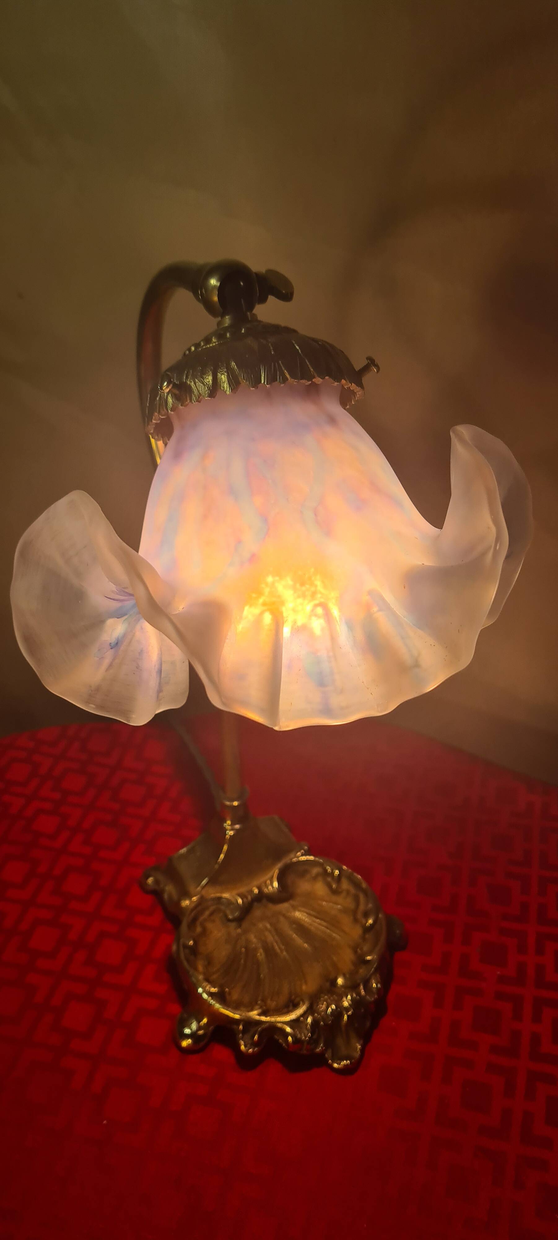 1900 bronze tulip desk or bedside lamp signed vianne 34x22 pretty mod