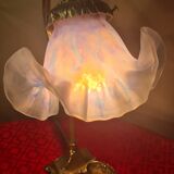 1900 bronze tulip desk or bedside lamp signed vianne 34x22 pretty mod