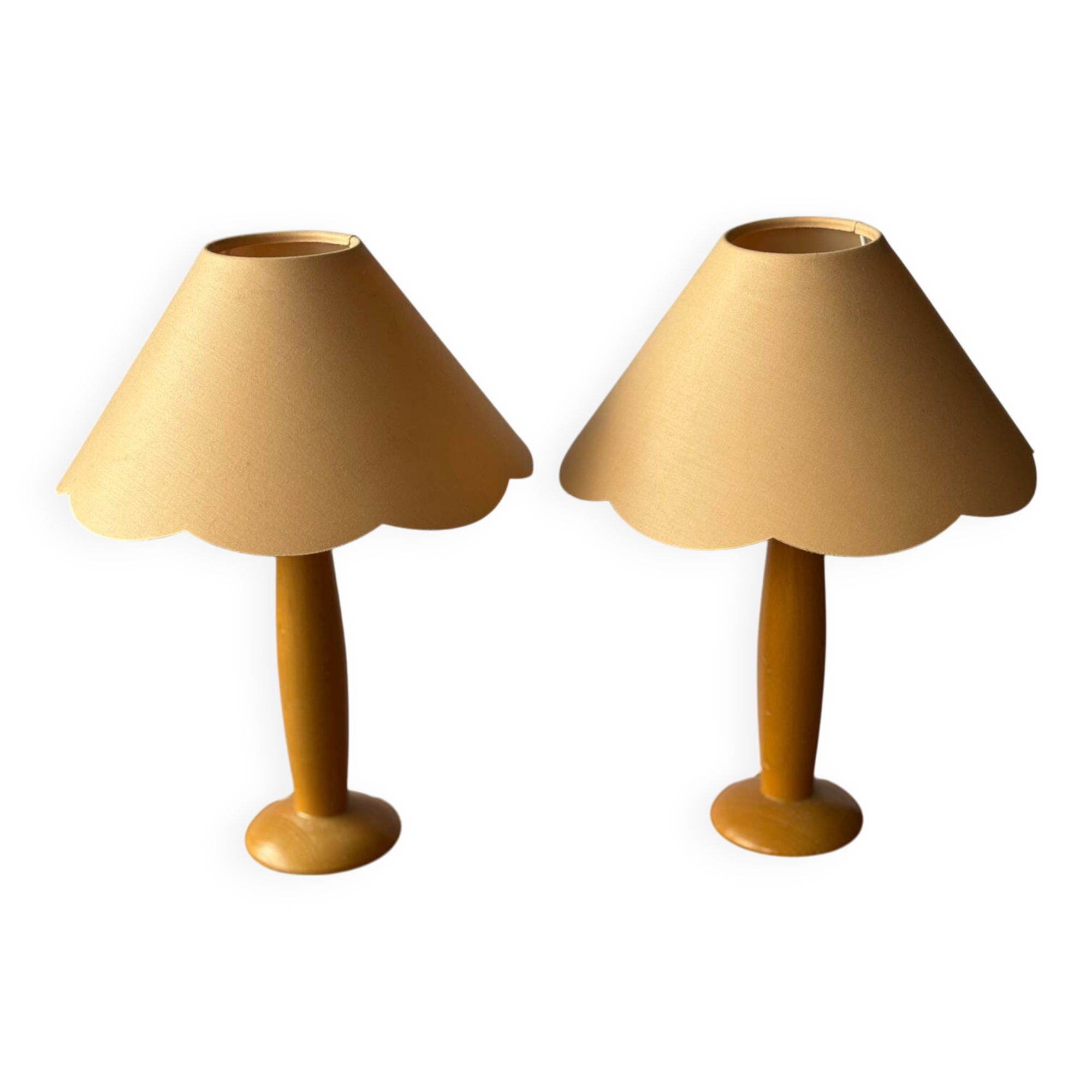 2 vintage wooden and fabric bedside lamps