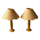 2 vintage wooden and fabric bedside lamps