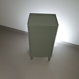 Gray metal locker. Industrial small sideboard.