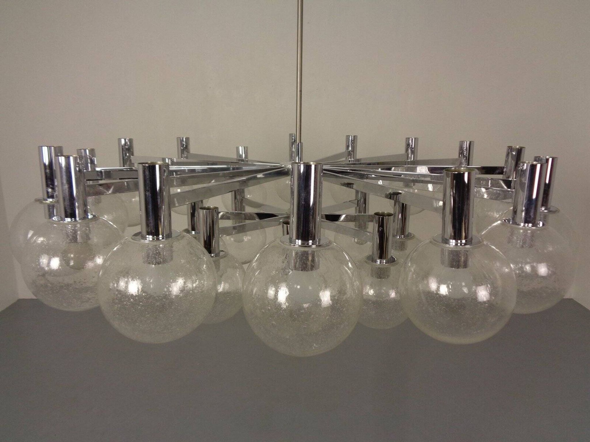 Large chromed spider Sputnik lamp with 24 hand-blown ice glass balls from Ott International, Germany, 1960s.