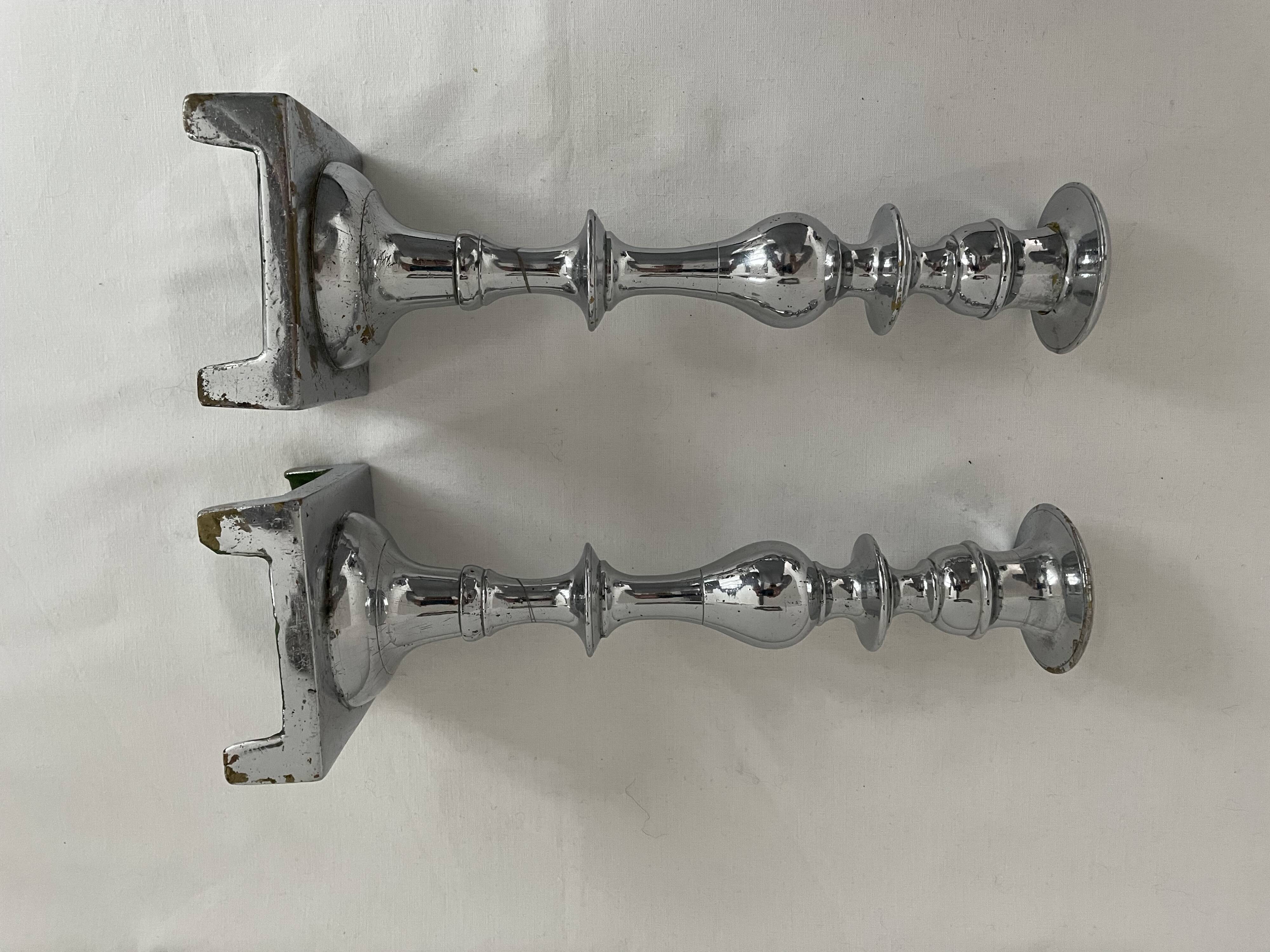 Large antique silver plated candlesticks, square base, pair, classic