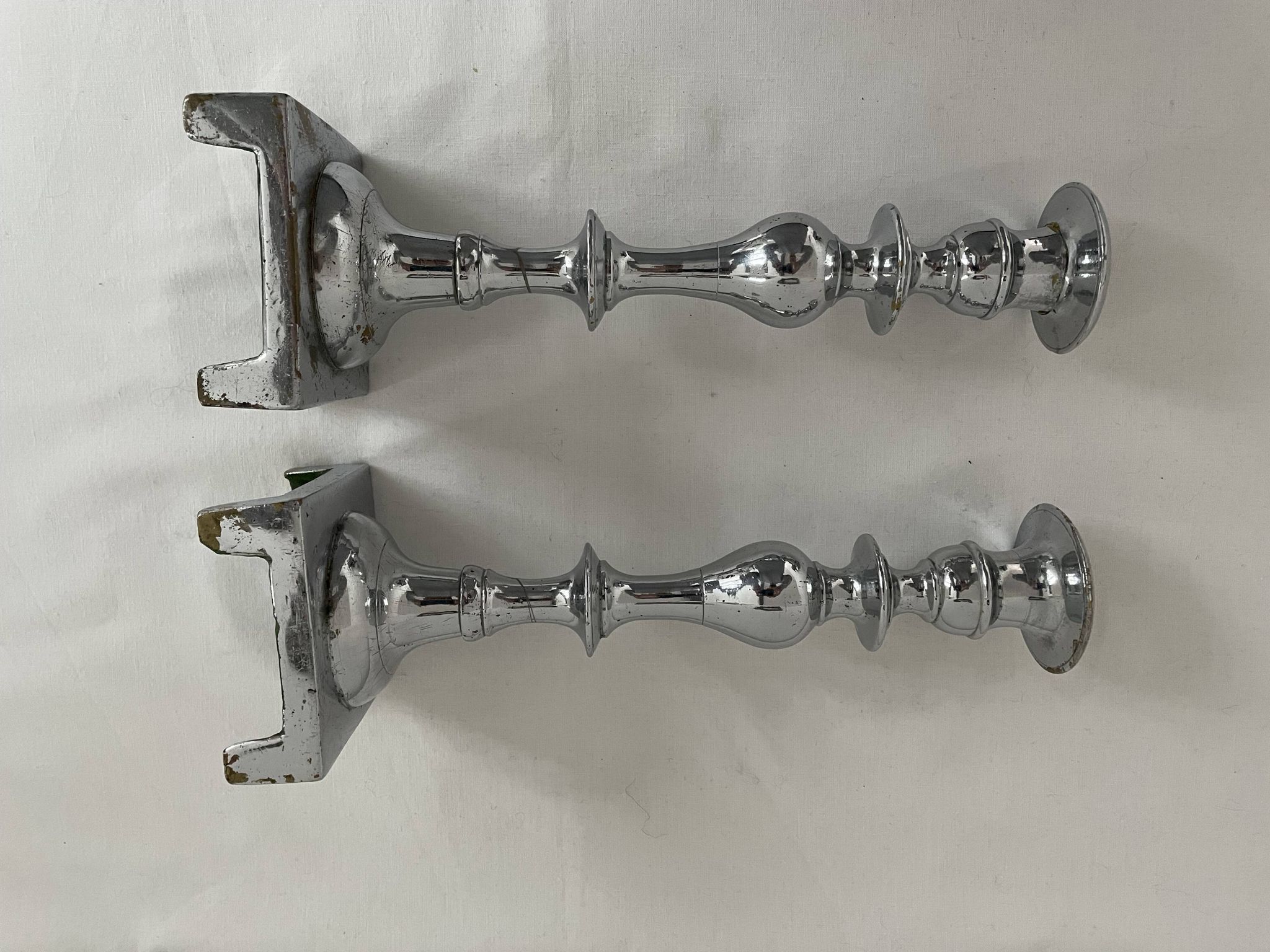 Large antique silver plated candlesticks, square base, pair, classic