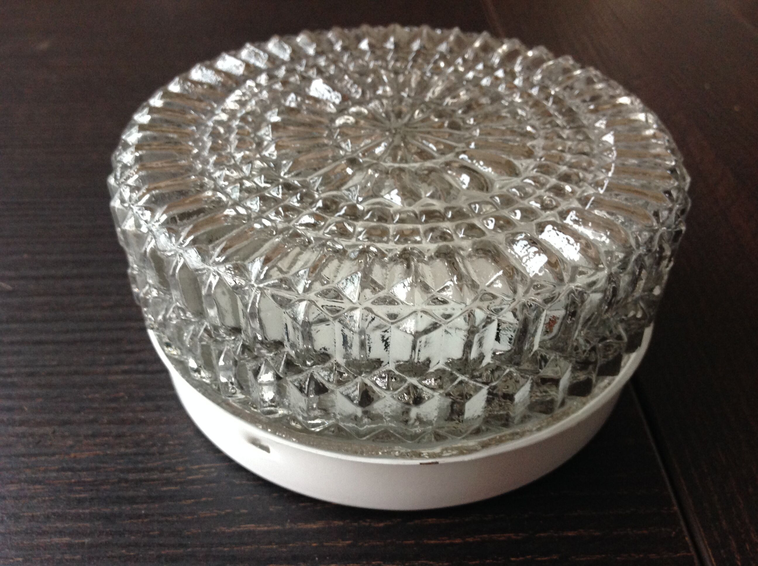 Round ceiling lamp in structured glass vintage 60s-70s