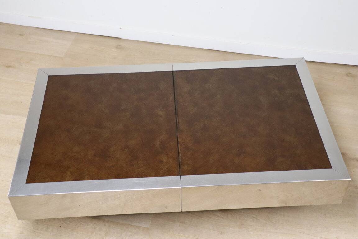 Vintage glass and aluminum bar coffee table, 1970