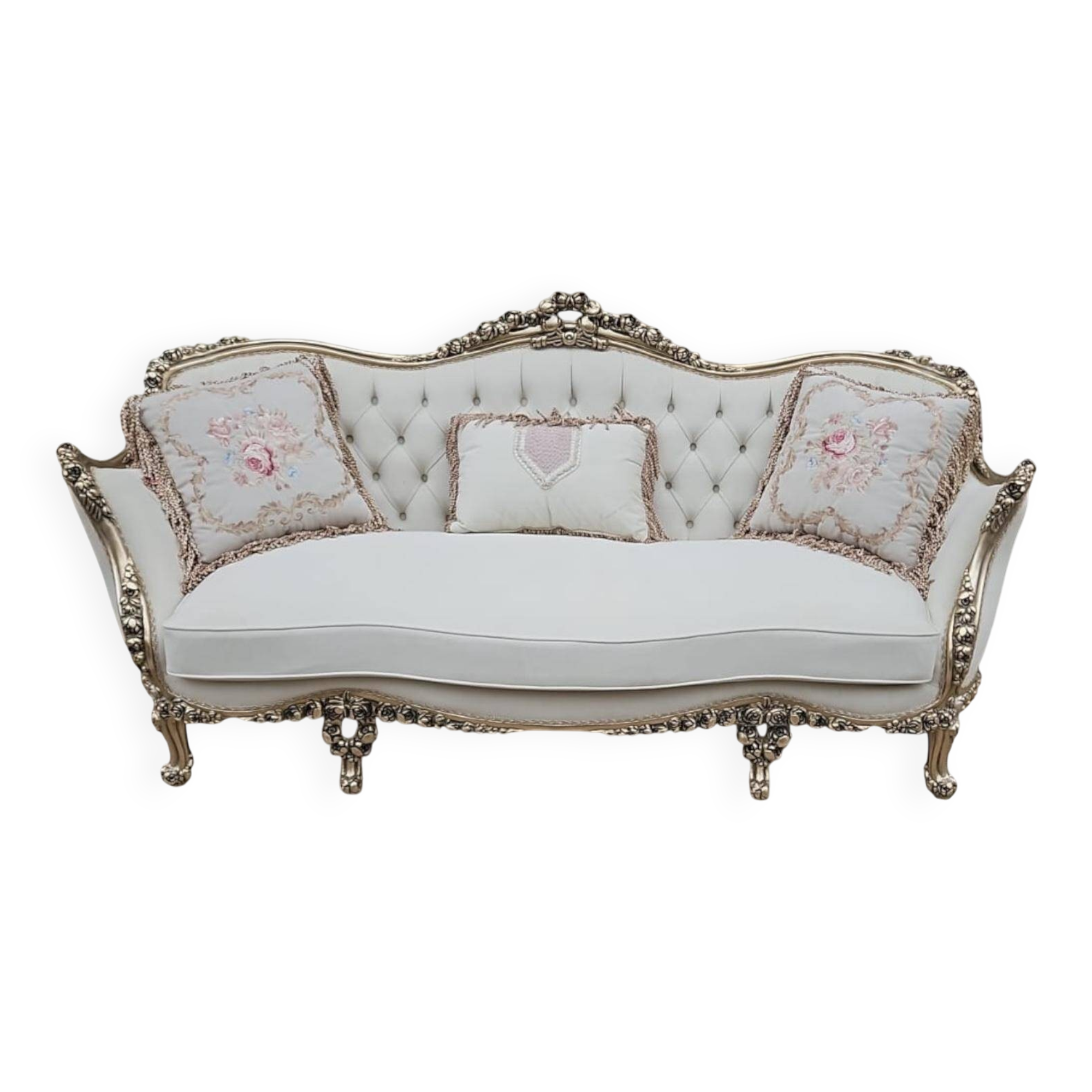 Louis XV salon in white and gold with tufting - Handmade in beech wood.