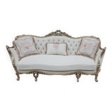 Louis XV salon in white and gold with tufting - Handmade in beech wood.