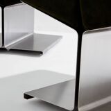 Pair of ottomans by Paul Geoffroy, brushed steel and alcantara, 1975