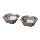 Pair of small vintage octagonal bowls in stainless steel, futuristic Italian style.