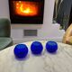 Set of 3 blue glass candle holders