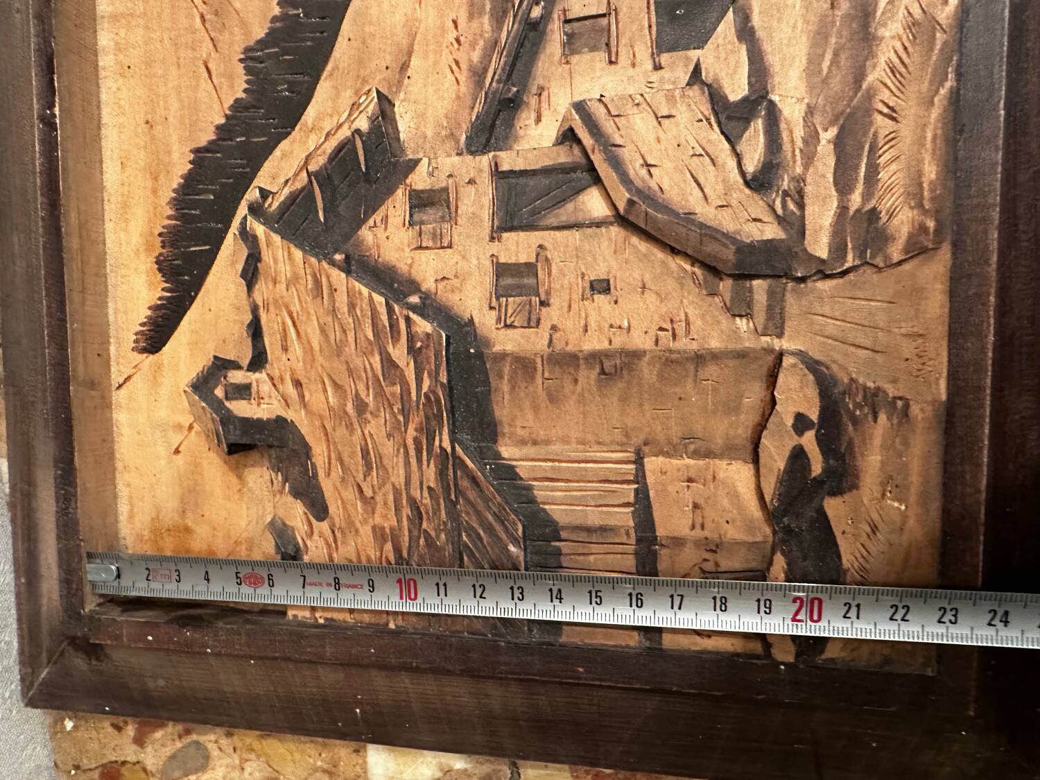 Tableau Alpin vintage années 50 - Sculpté et Pyrogravé - Ambiance Chal