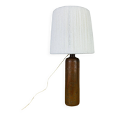 Lampe bouteille grès et abat jour laine vintage