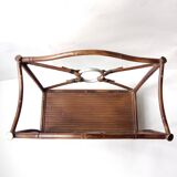 1950s metal magazine rack with imitation leather and bamboo