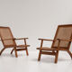 pair of french mahogany and cane armchairs, 1950s