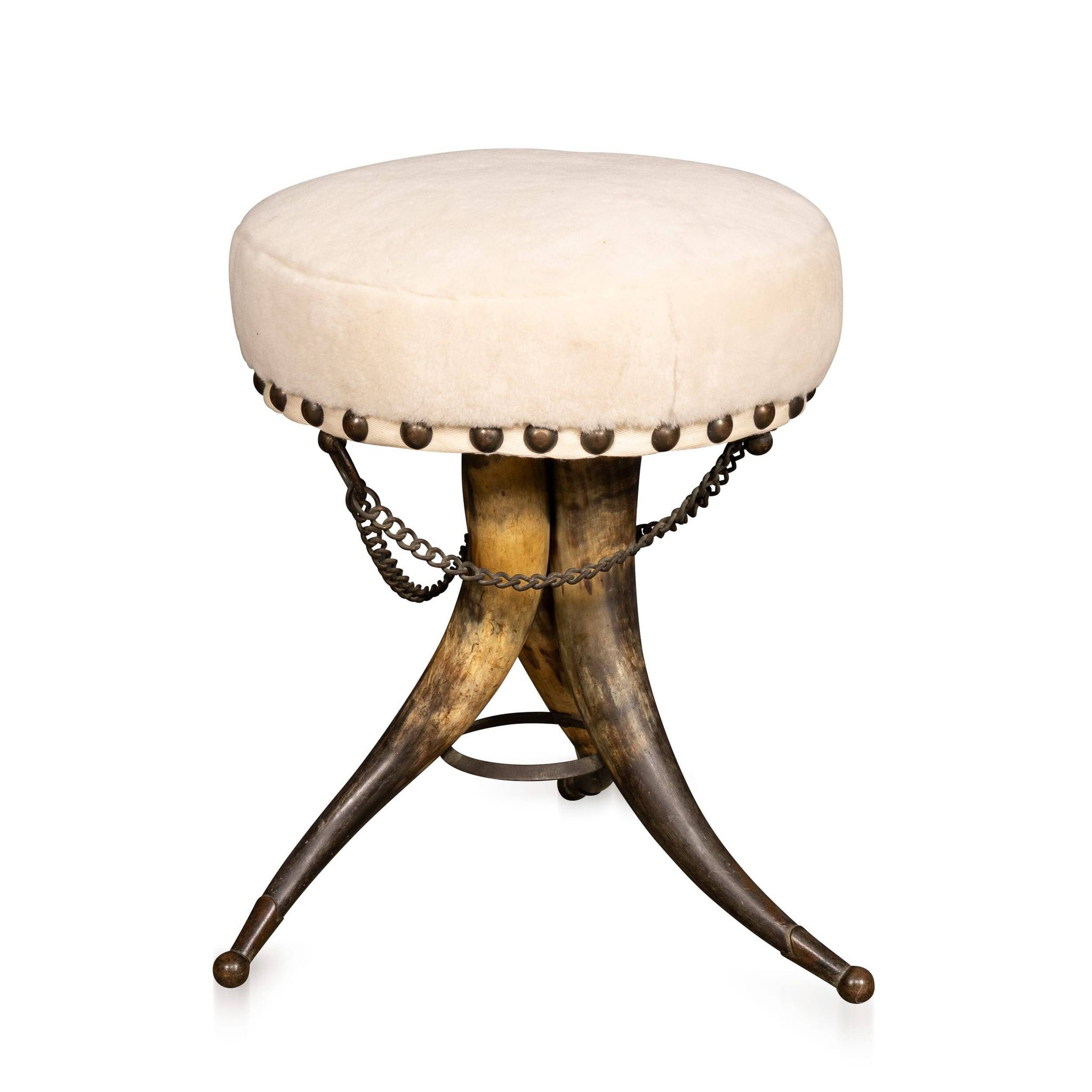 Tabouret en corne de vache victorien du 19e siècle vers 1890