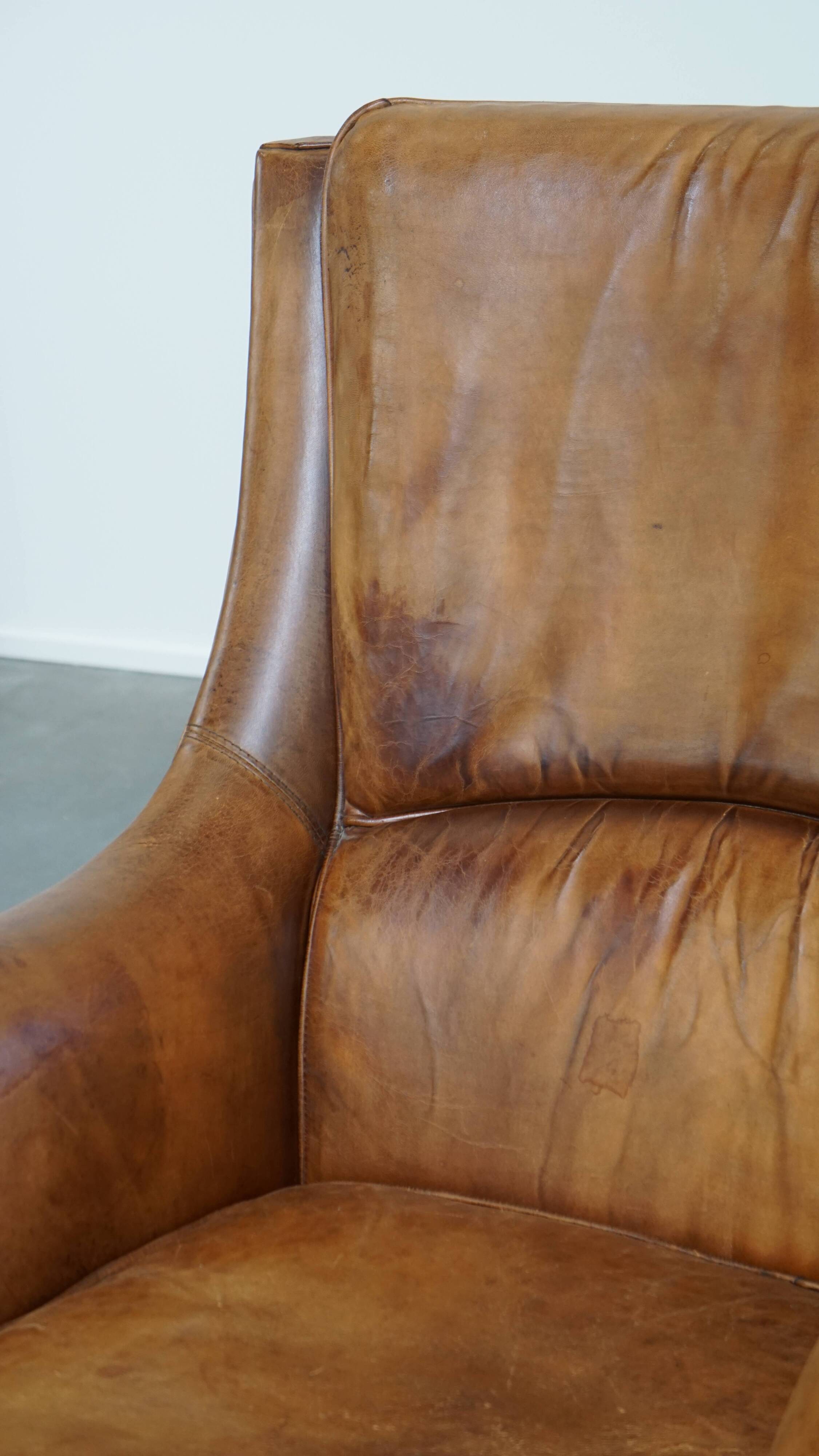 Vintage Armchair Made of Sheepskin Leather