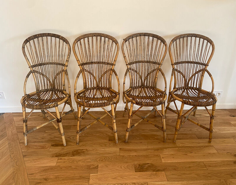 Lot 4 chaises rotin d'Audoux & Minnet