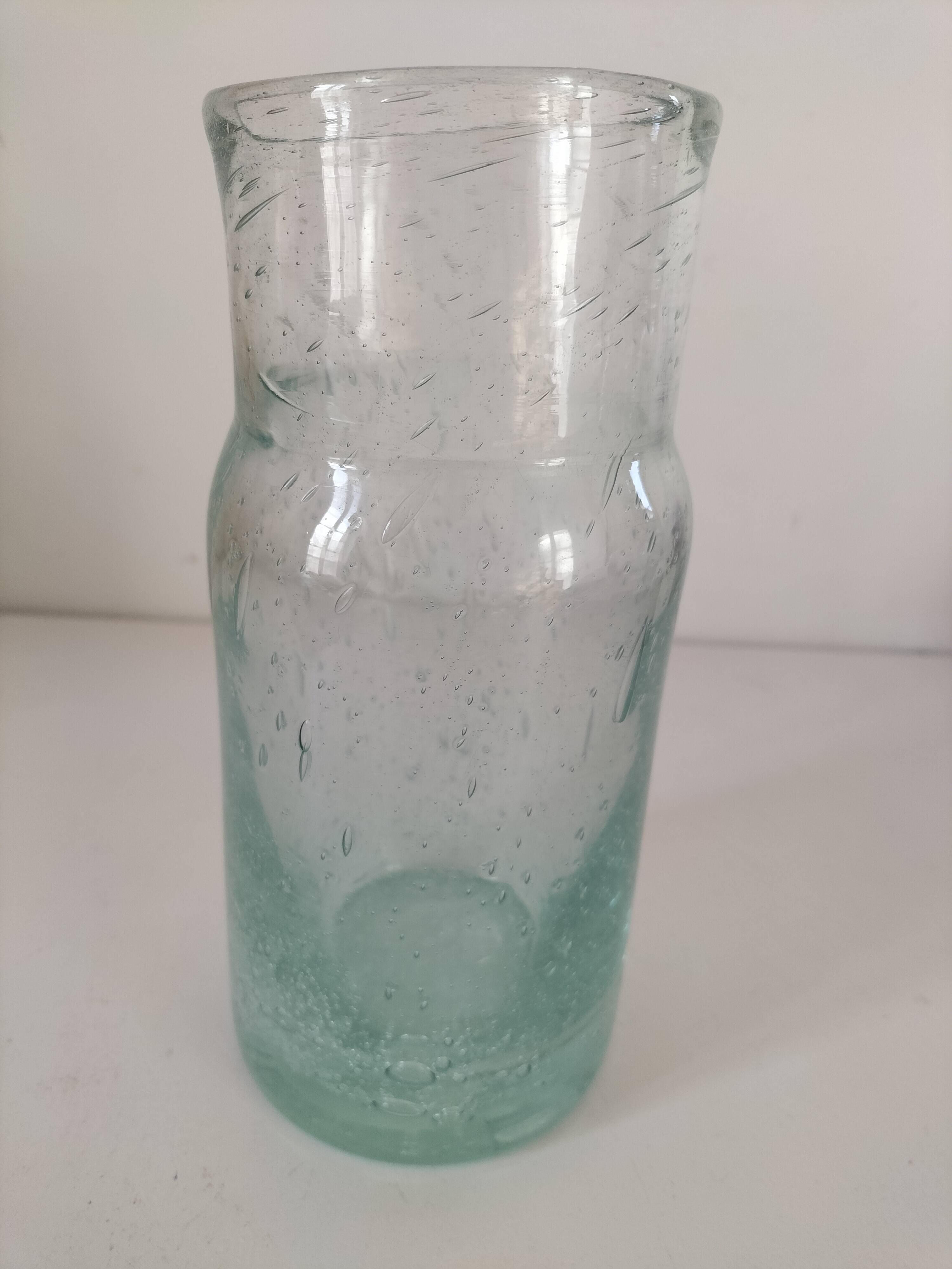 Vintage vase in very pale green bubbled glass, handcrafted