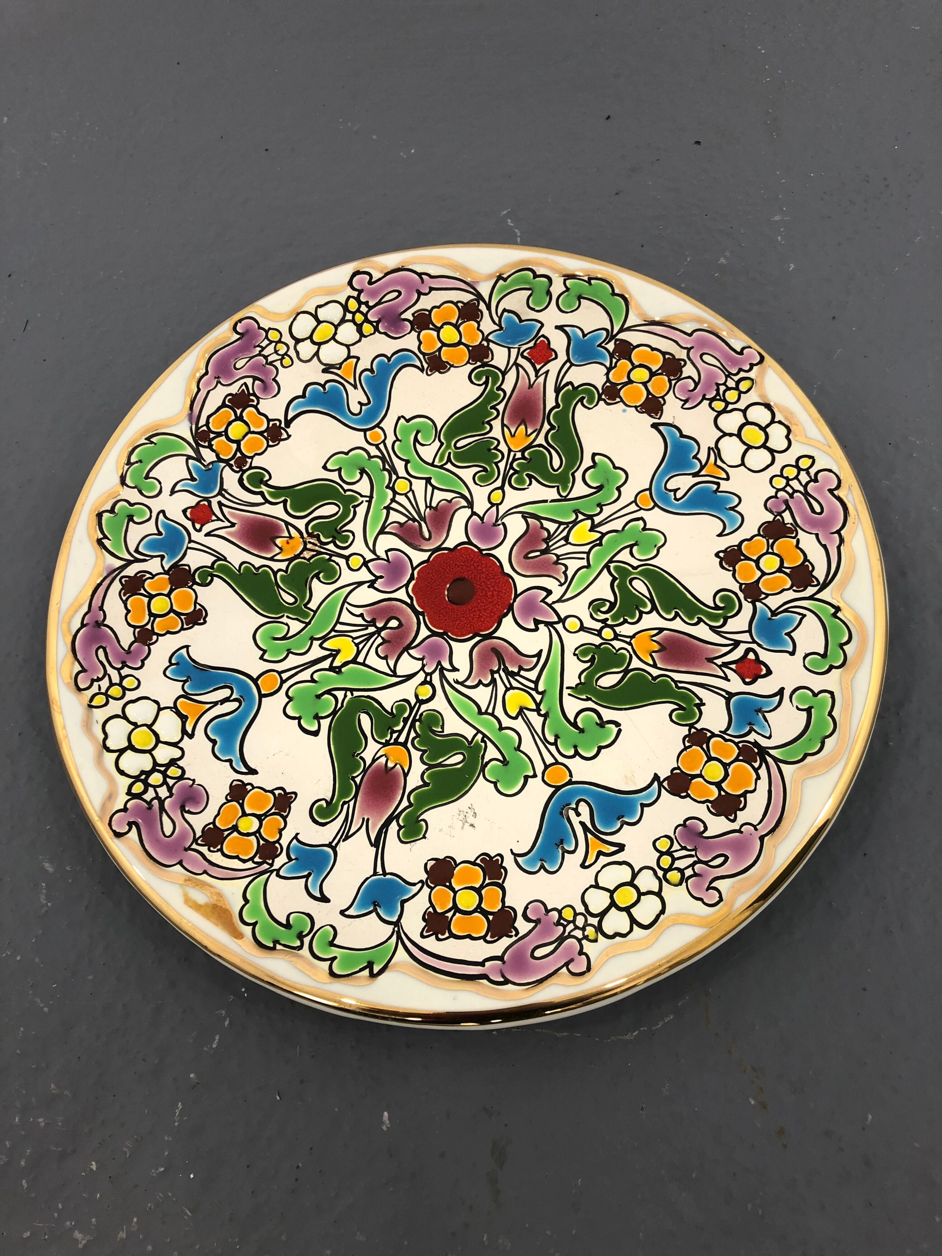 Decorative plate, made in spain floral, signed jose royo vilar, spain